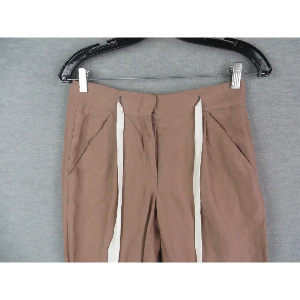Aritzia Wilfred Womens Pants 00 XS Brown Linen Blend‎ Capri Drawstring Casual